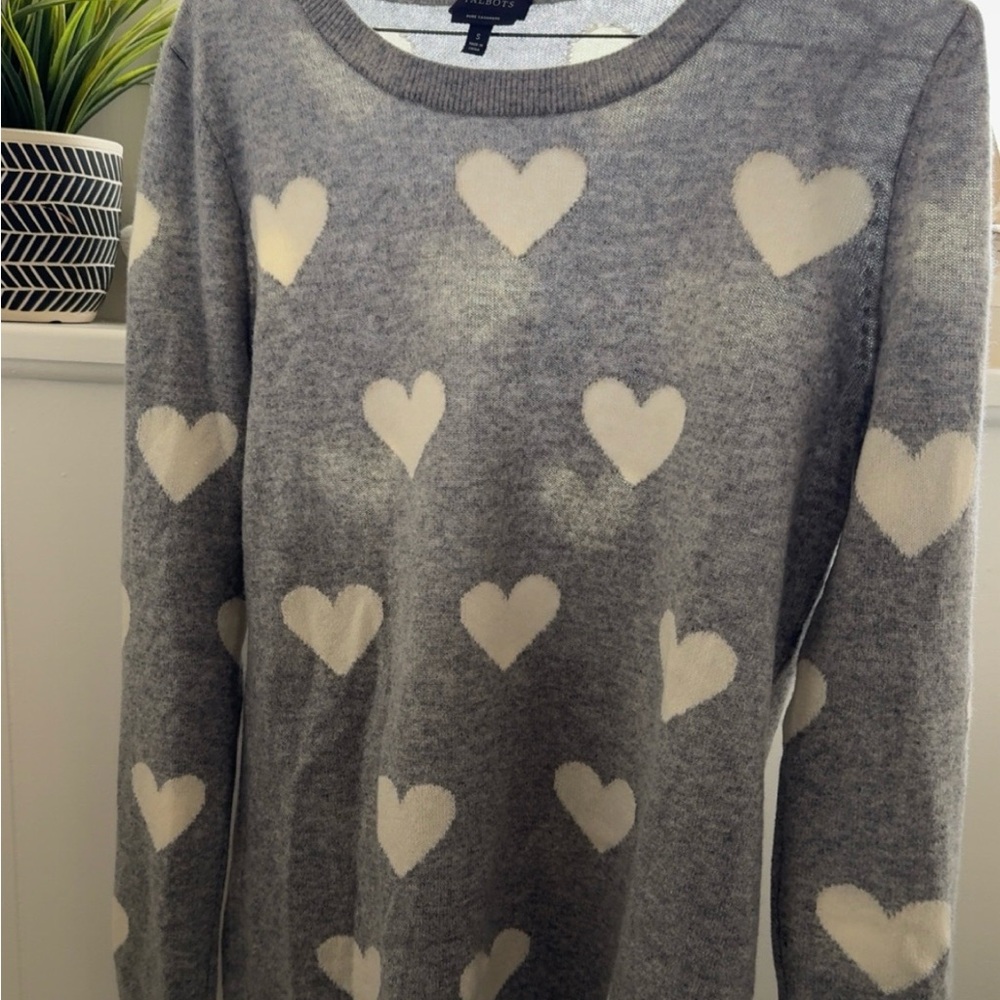 Talbots Gray Heart Pattern Cashmere Crewneck Swea… - image 1